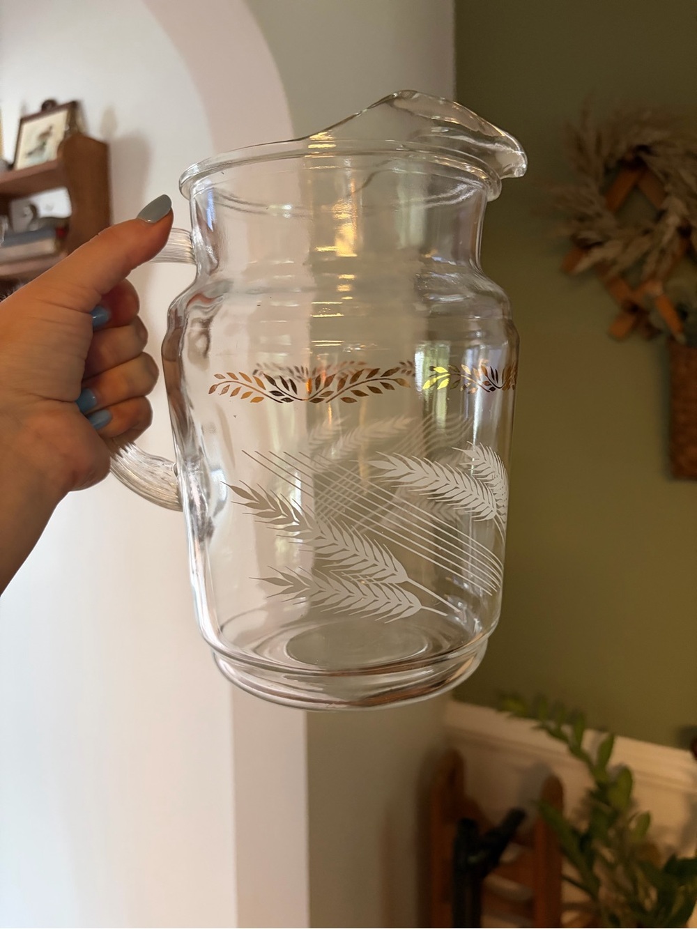 Federal Glass Clear Glass Pitcher with Wheat Etching
